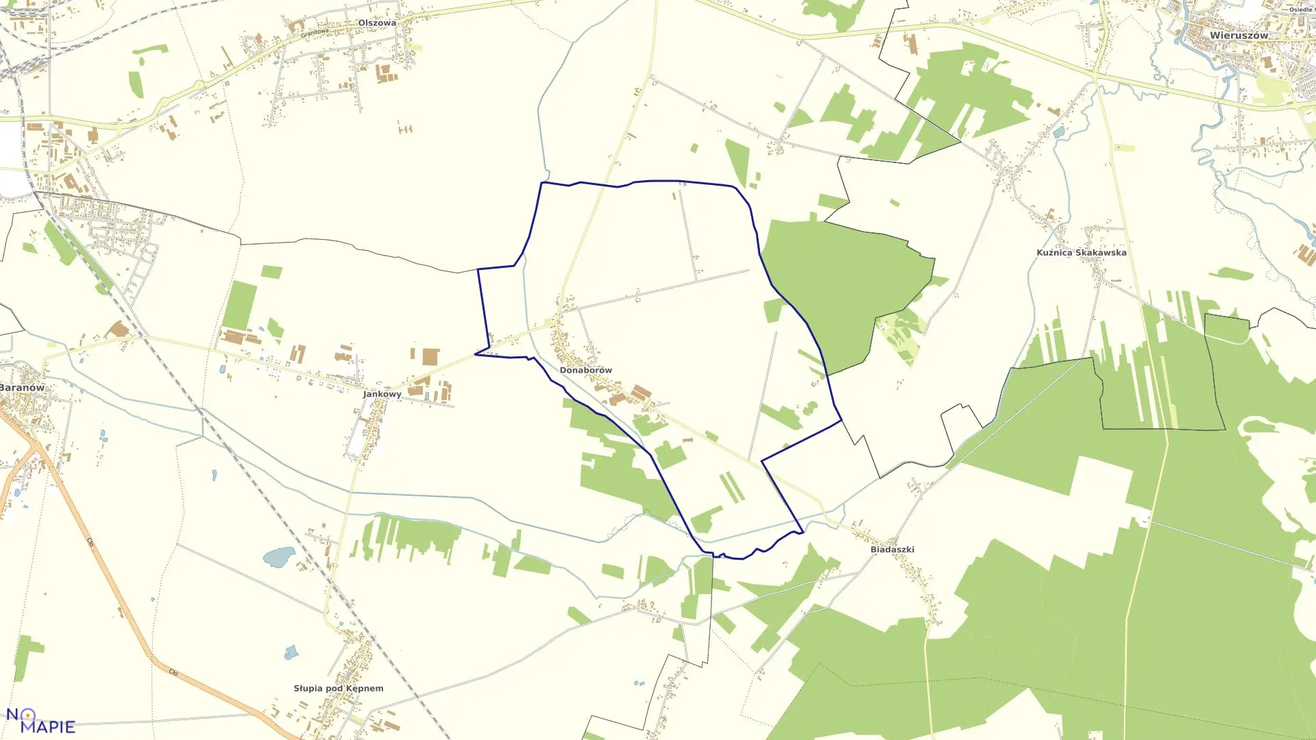 Mapa obrębu DONABORÓW w gminie Baranów