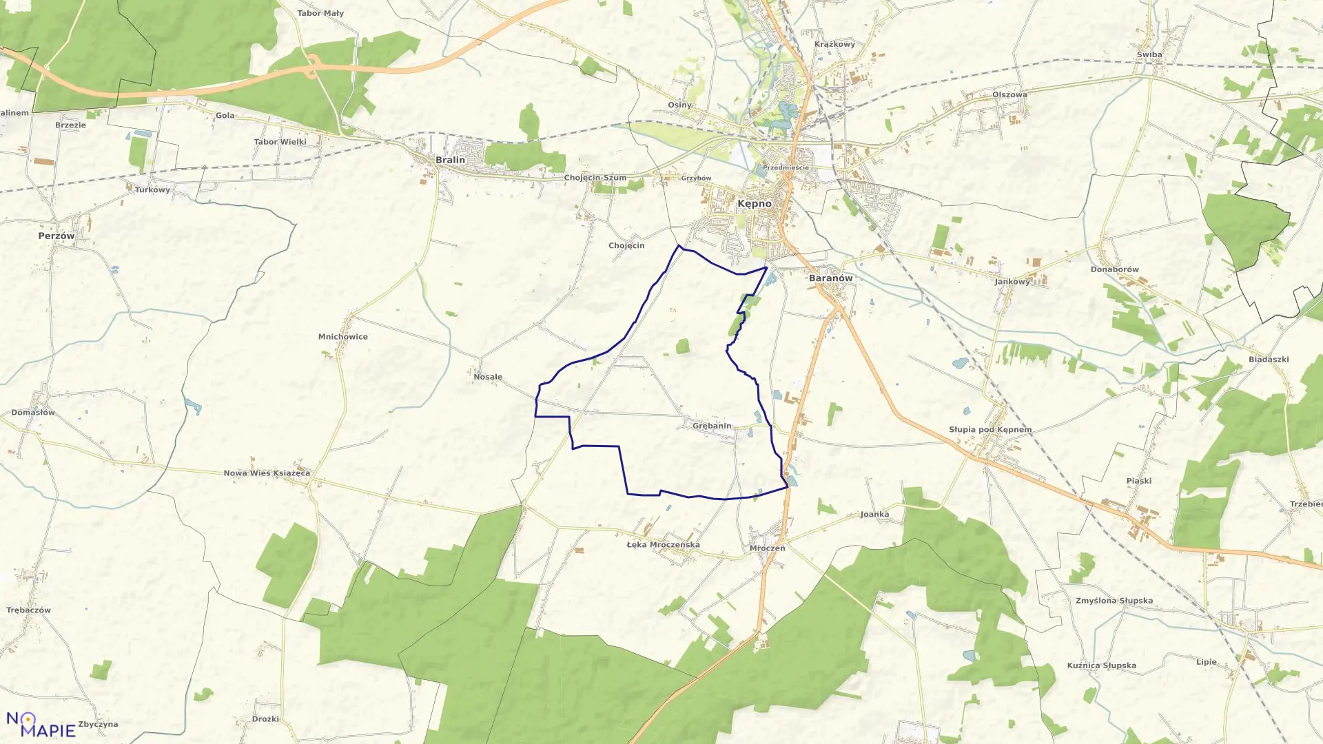 Mapa obrębu GRĘBANIN w gminie Baranów