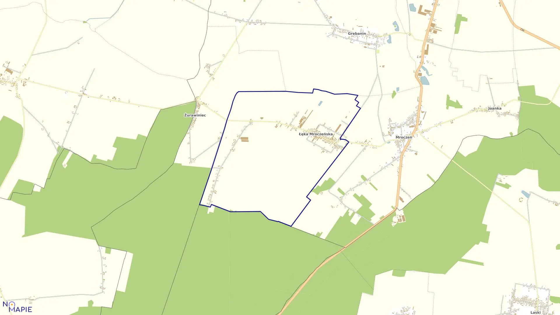 Mapa obrębu ŁĘKA MROCZEŃSKA w gminie Baranów