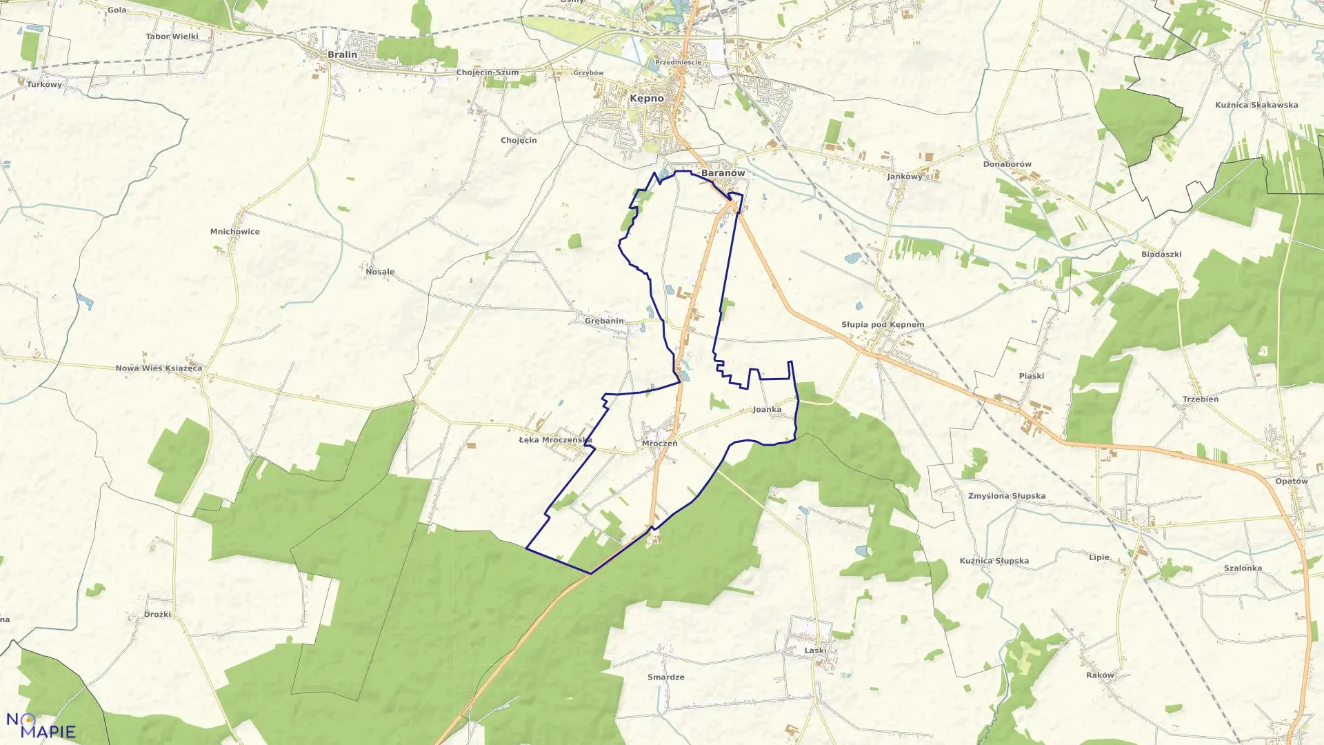 Mapa obrębu MROCZEŃ w gminie Baranów